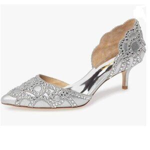 XYD Silver Pointed Toe D'Orsay Kitten Low Heel Rhinestone Studs Pumps